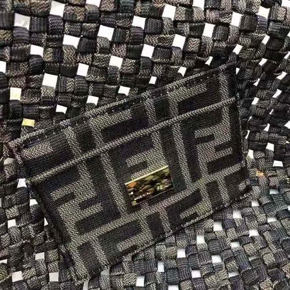 Fendi Baguette Jacquard Fabric Interlace Bag for Women in Olive Fendi Baguette Jacquard Fabric Interlace Bag for Women in Olive