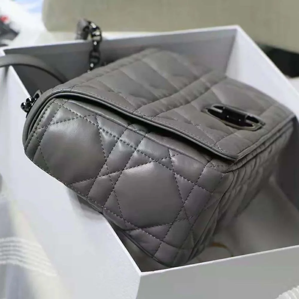 Dior Medium Dior Caro Bag Steel Gray Quilted Macrocannage Calfskin for Women