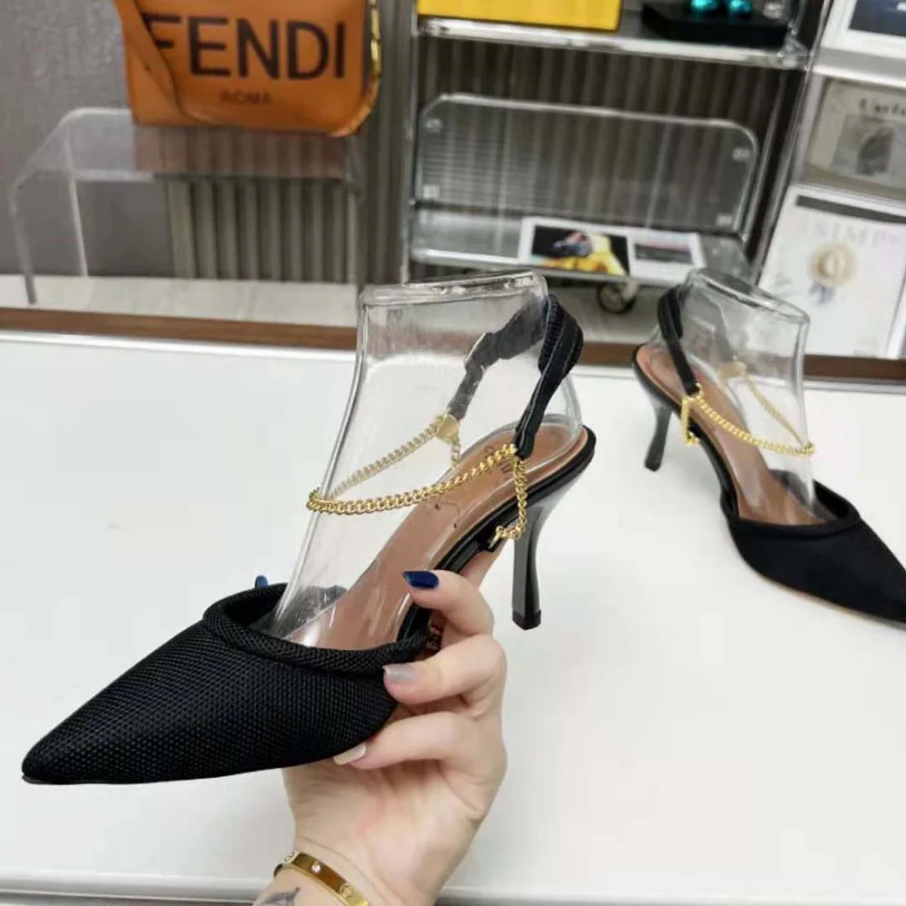 Fendi Colibrì Lite Black Mesh High for Women in heeled Slingbacks