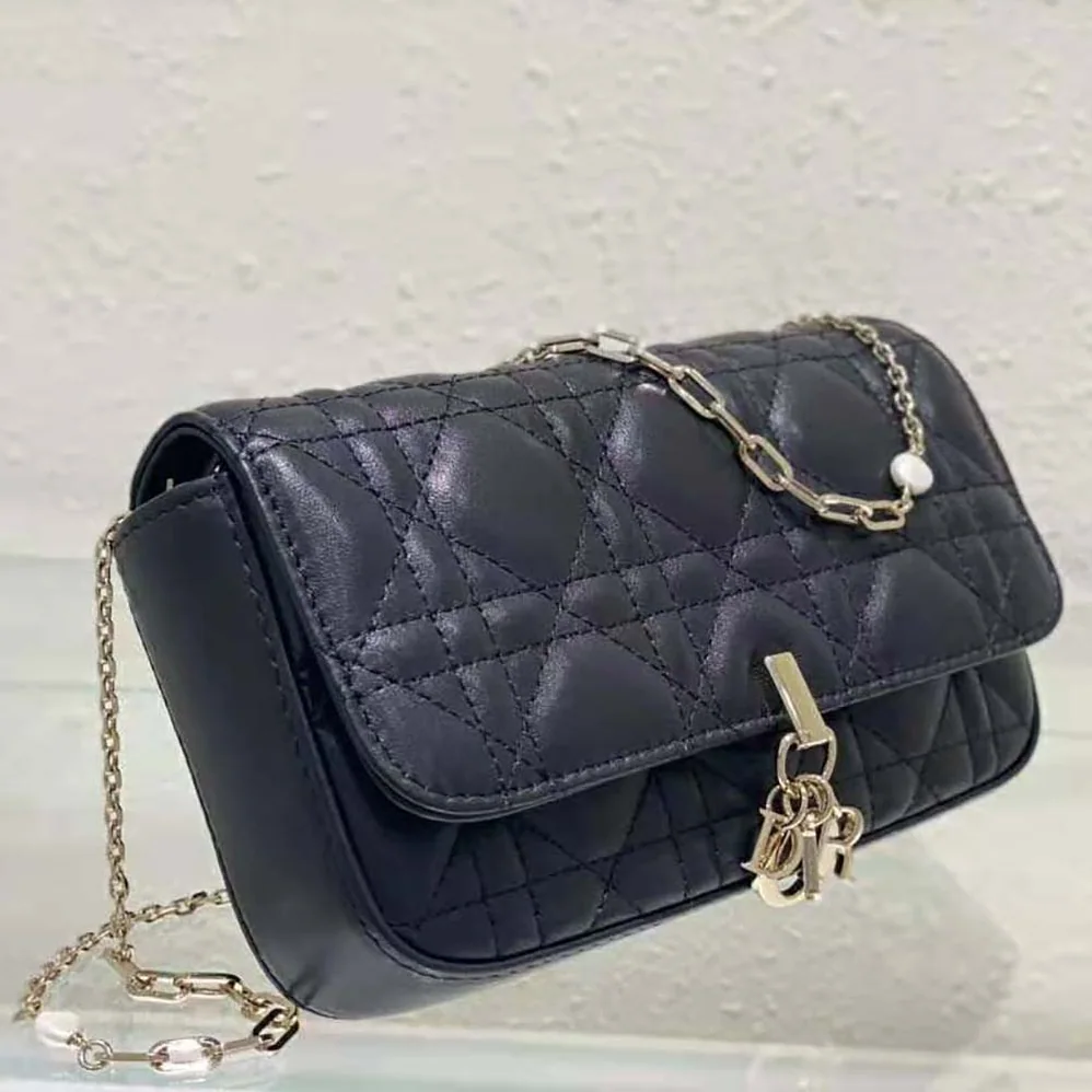 Dior Lady Dior Phone Pouch Black Cannage Lambskin for Women