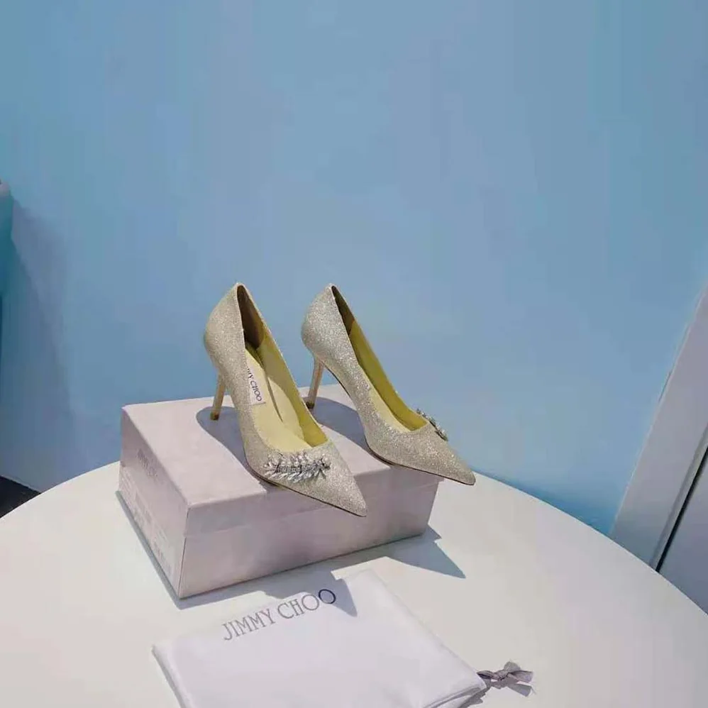 Jimmy Choo Romy 85 Platinum Ice Dusty Glitter Pointed for Women in Toe Pumps Jimmy Choo Romy 85 Platinum Ice Dusty Glitter Pointed for Women in Toe Pumps