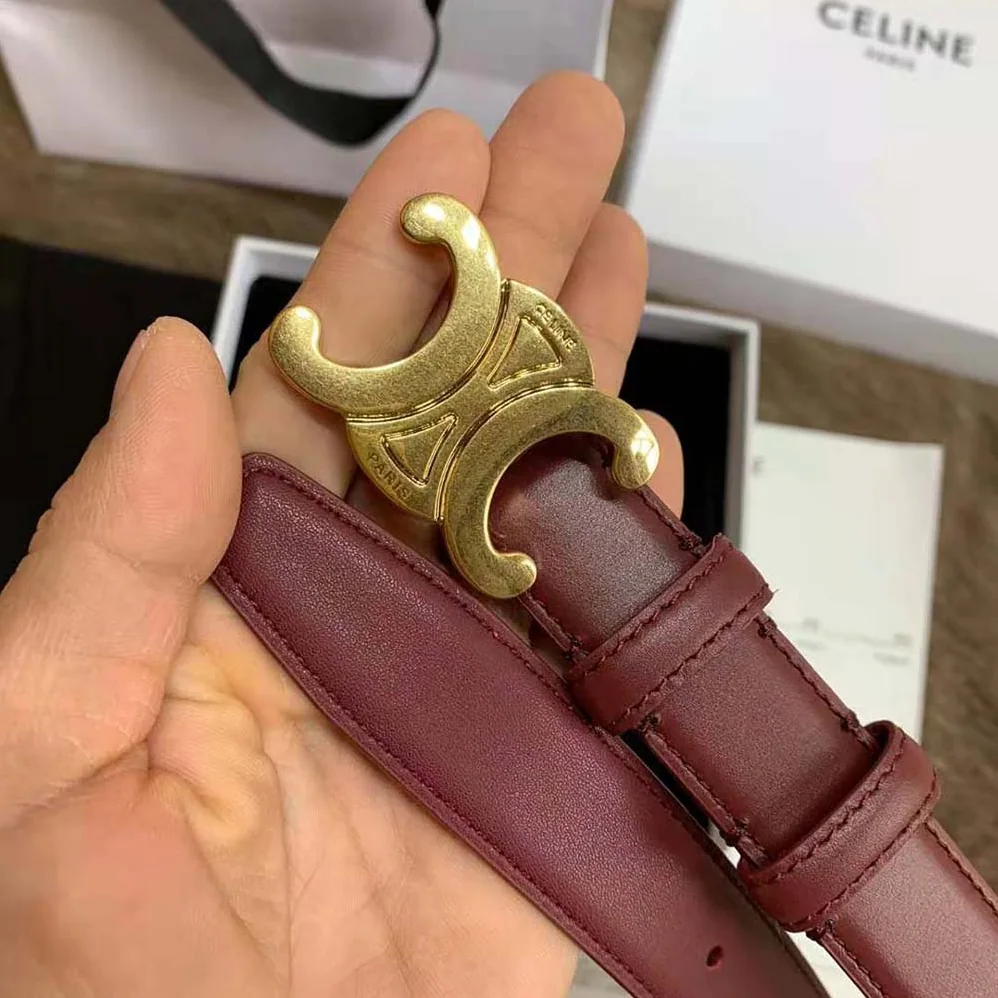 Celine Triomphe Belt in Smooth Calfskin for Women in Maroon