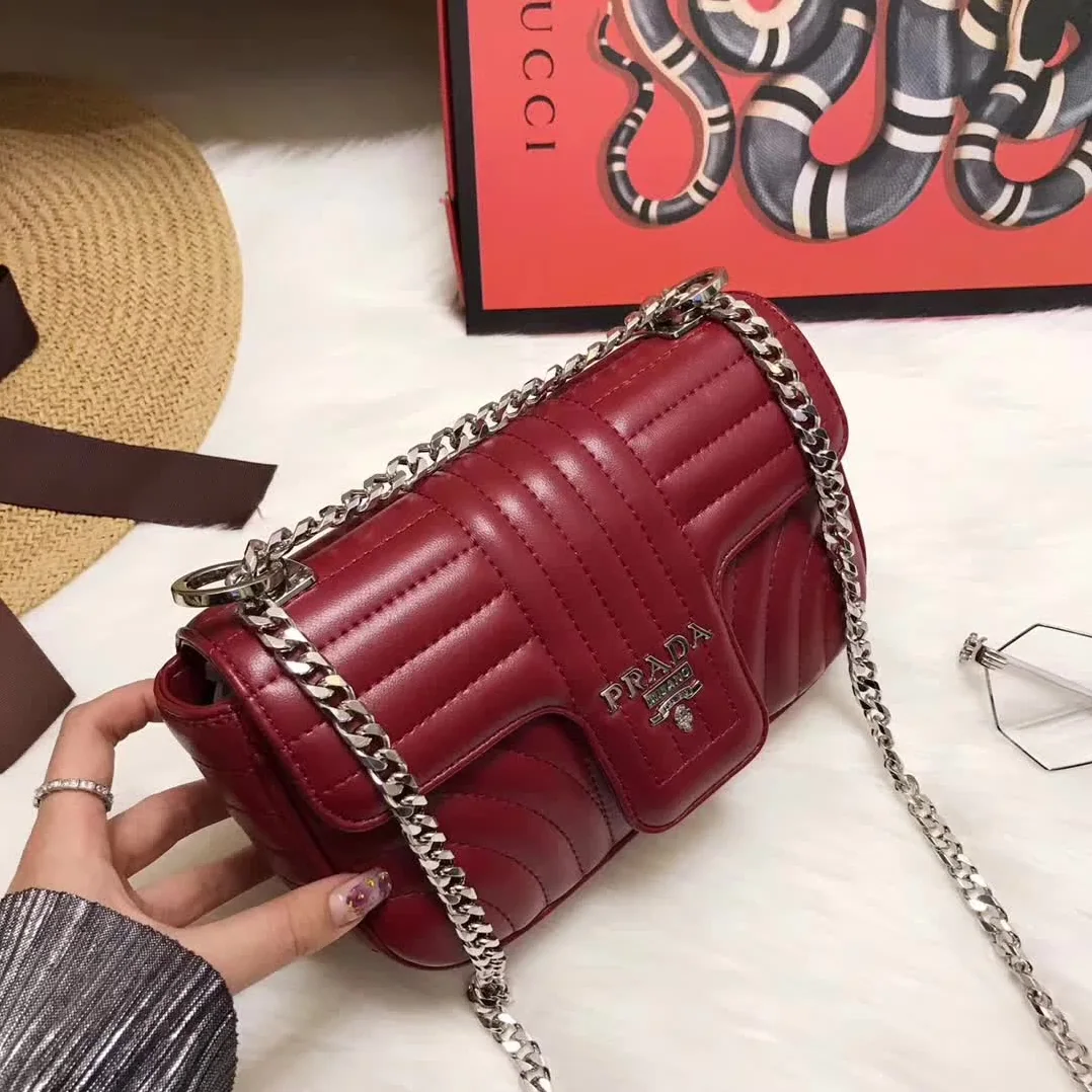 Prada Diagramme Small Leather Shoulder Bag in Maroon Prada Diagramme Small Leather Shoulder Bag in Maroon