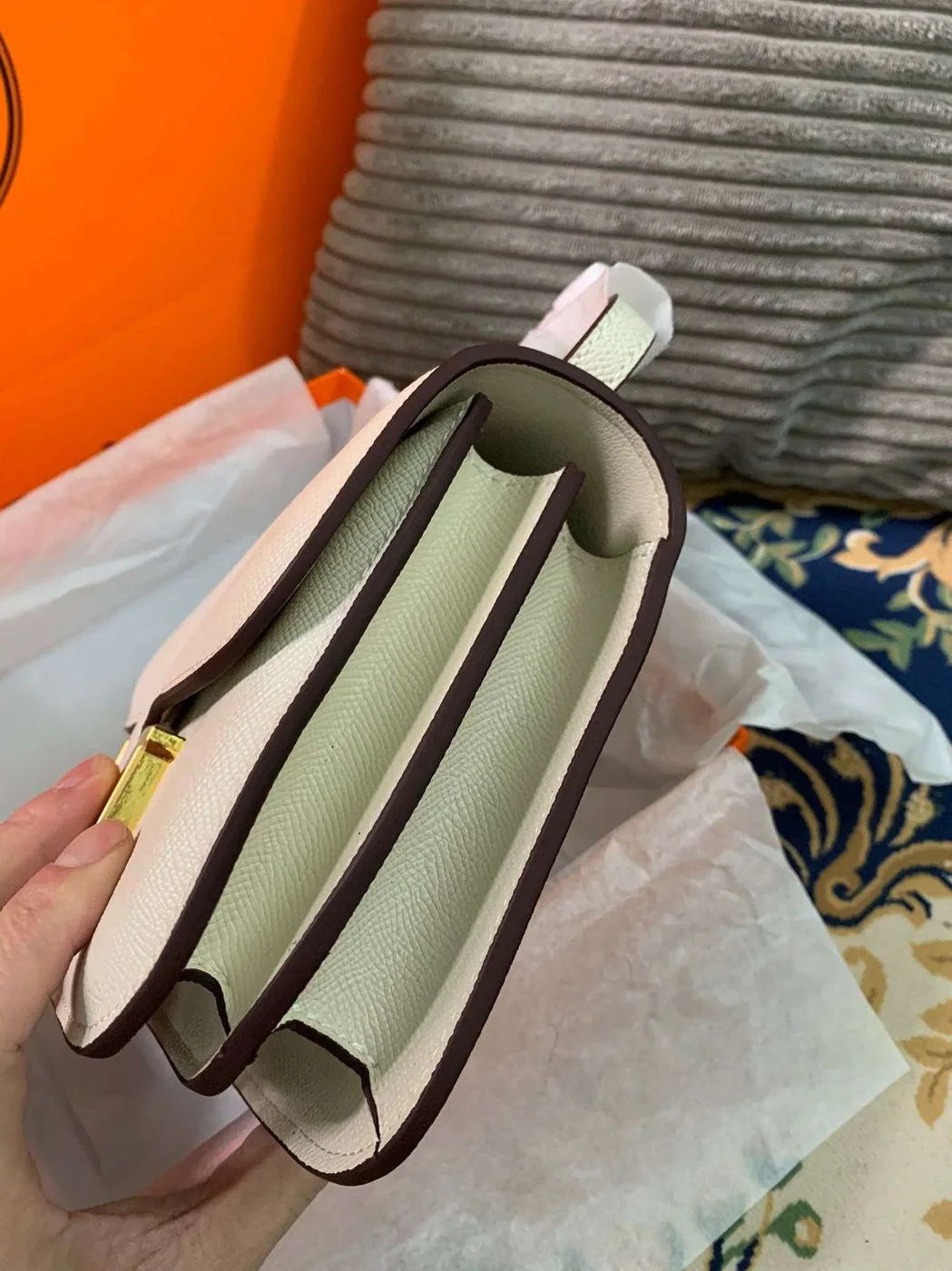 Hermes Constance 18 Crossbody Bag in White Gold Hardware Hermes Constance 18 Crossbody Bag in White Gold Hardware