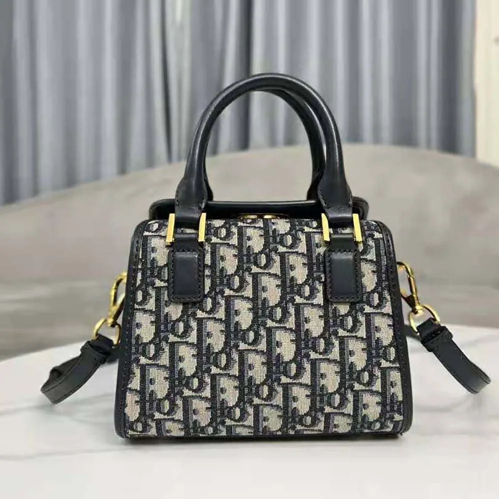 Dior Small Boston Bag Blue Dior Oblique Embroidery and Smooth Calfskin for Women Dior Small Boston Bag Blue Dior Oblique Embroidery and Smooth Calfskin for Women
