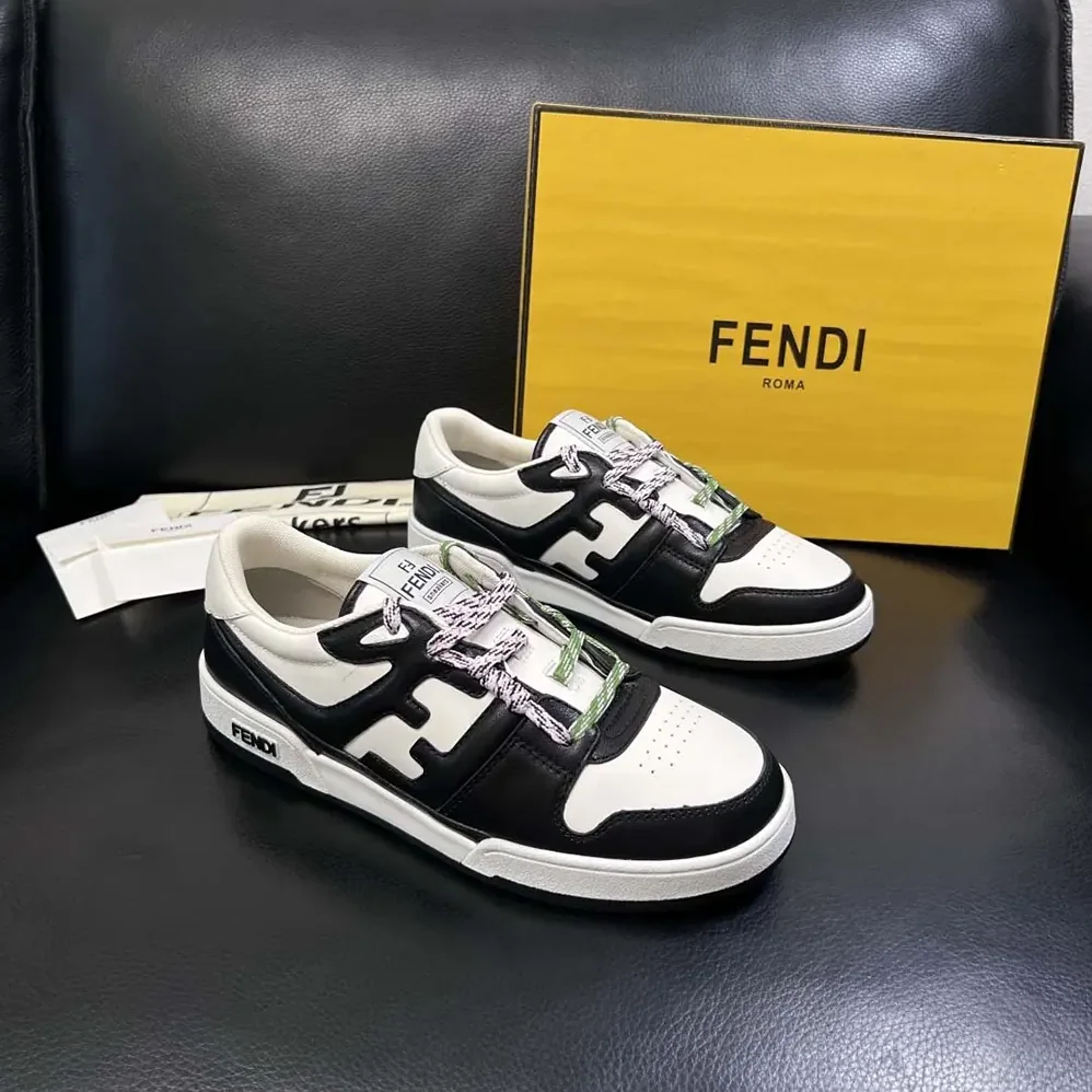 Fendi Match Black and White Leather Low for Unisex in tops