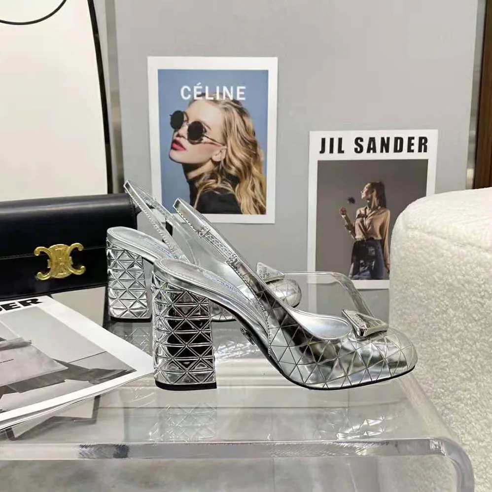 Prada Metallic Leather Slingback Pumps for Women in Silver Prada Metallic Leather Slingback Pumps for Women in Silver