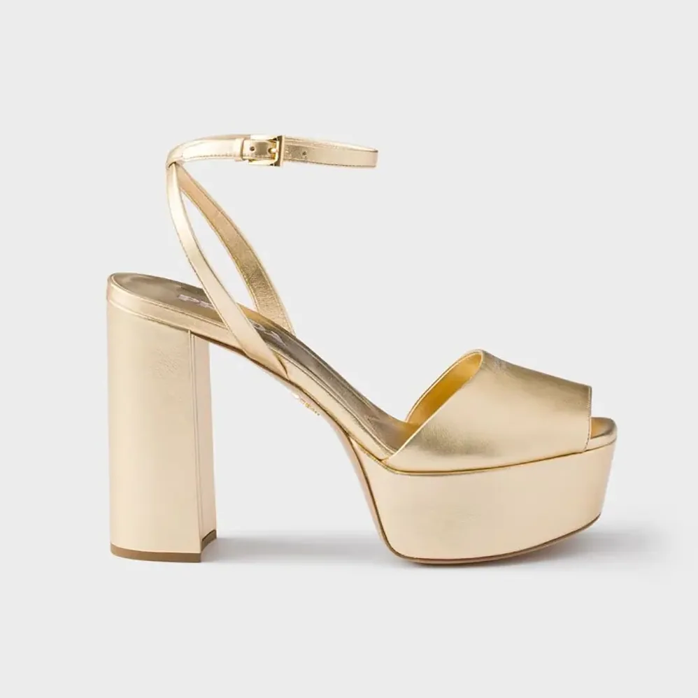 Prada Mordoré Nappa Leather Platform Sandals for Women in Gold Prada Mordoré Nappa Leather Platform Sandals for Women in Gold