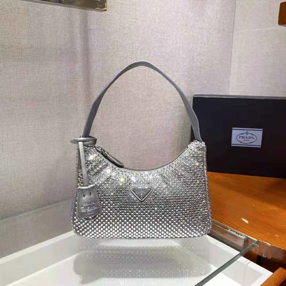 Prada Satin Mini-Bag with Artificial Crystals for Women in Silver