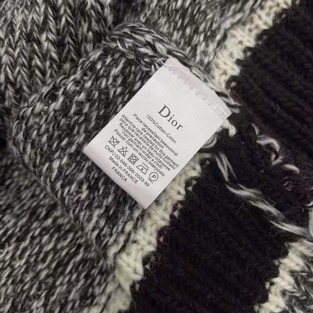Dior Long Cardigan Navy Blue and White Wool and Cashmere Mouline for Women Dior Long Cardigan Navy Blue and White Wool and Cashmere Mouline for Women