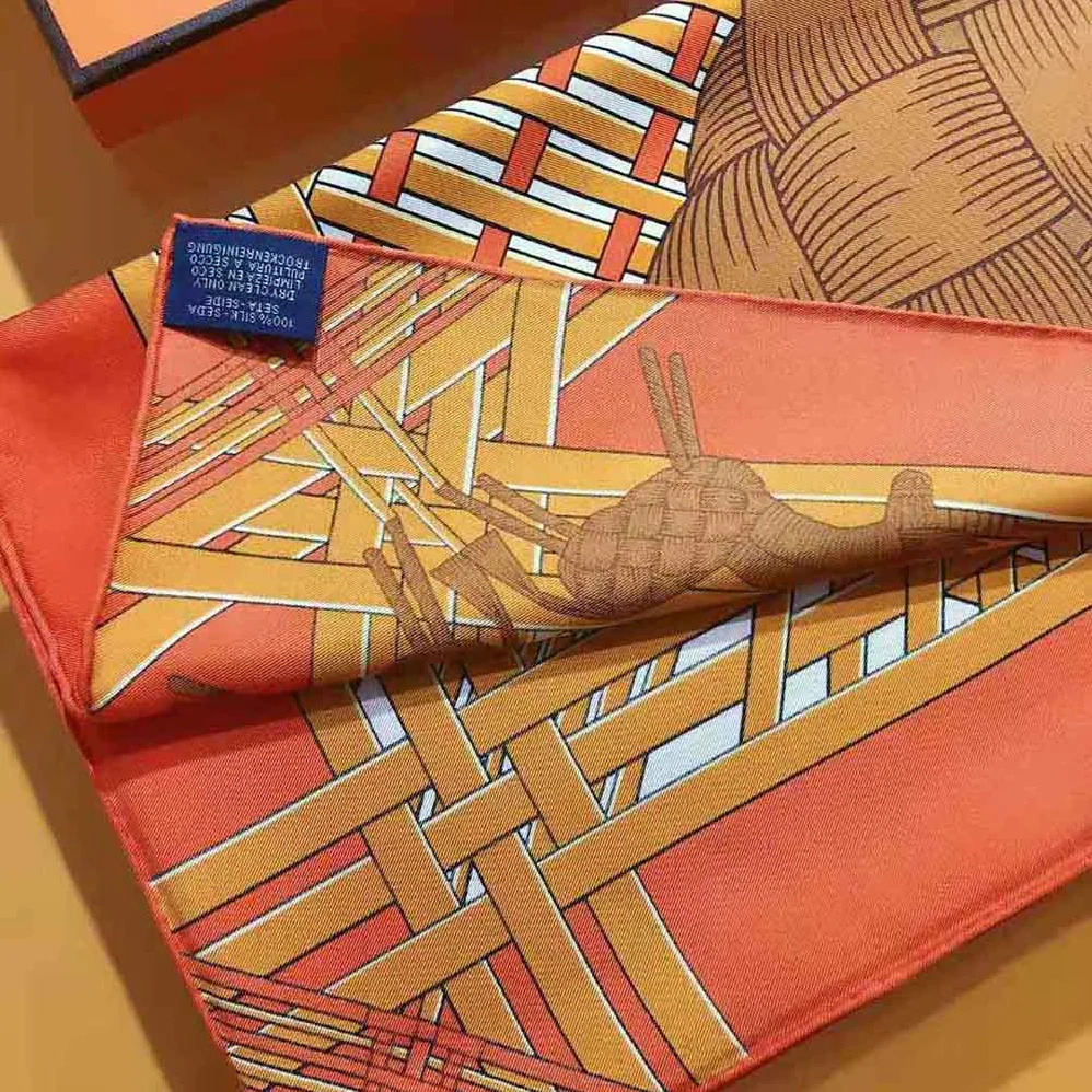 Hermes Masan and Masan Scarf 90 with Hand-Rolled Edges for Women in Orange