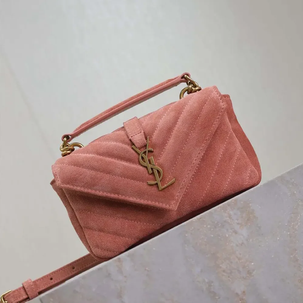Saint Laurent YSL College Mini in Suede for Women in Pink