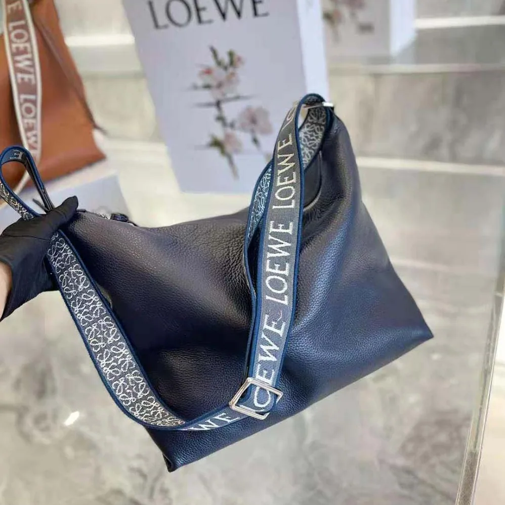 Loewe Cubi Crossbody Bag in Supple Smooth Calfskin and Jacquard for Women in Navy Loewe Cubi Crossbody Bag in Supple Smooth Calfskin and Jacquard for Women in Navy