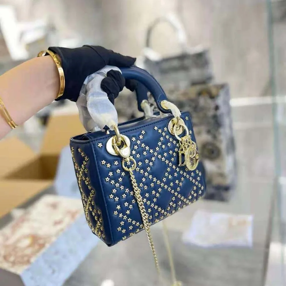 Dior Mini Lady Dior Bag Denim Blue Lucky Star Cannage Lambskin for Women