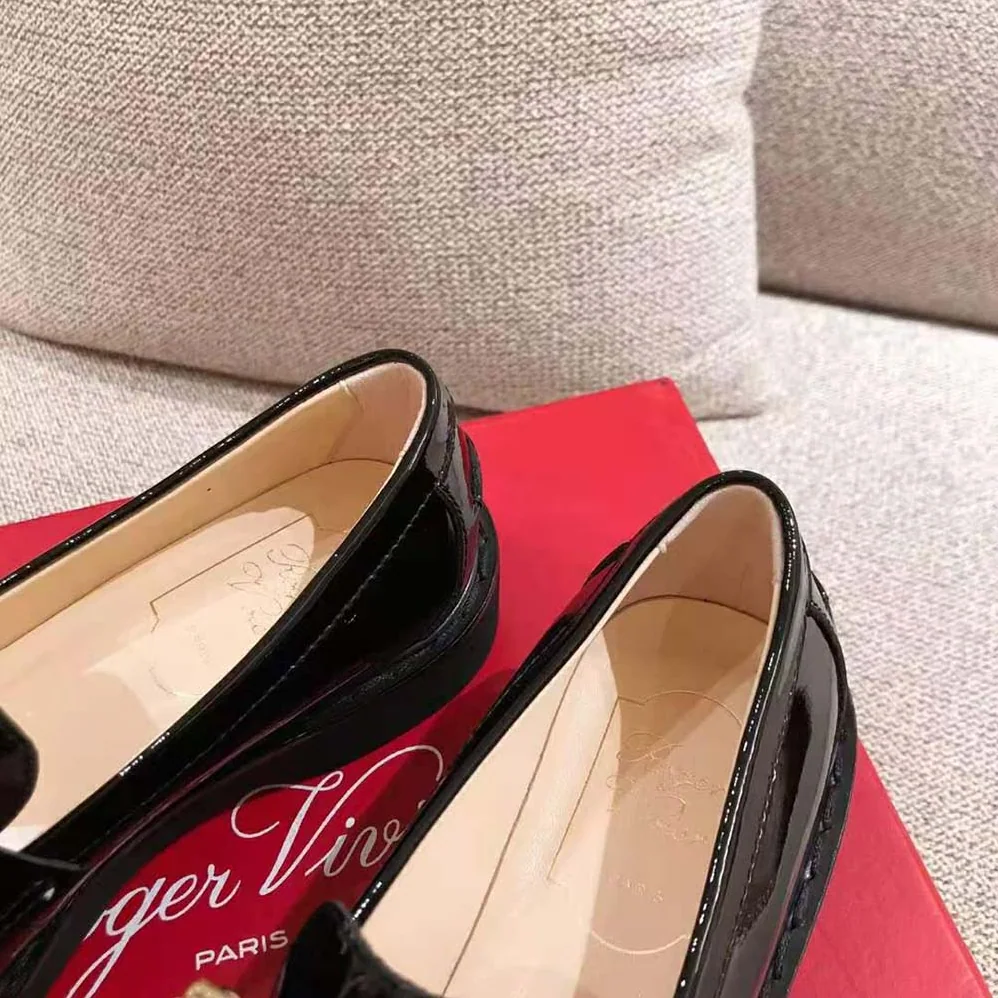 Roger Vivier Viv' Rangers Strass Buckle Loafers for Women in Black Roger Vivier Viv' Rangers Strass Buckle Loafers for Women in Black