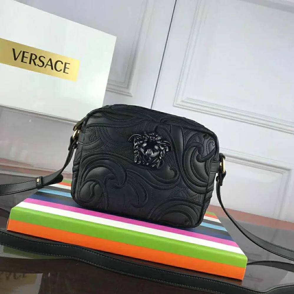 Versace Embroidered Baroque Shoulder Bag for Women in Black Versace Embroidered Baroque Shoulder Bag for Women in Black