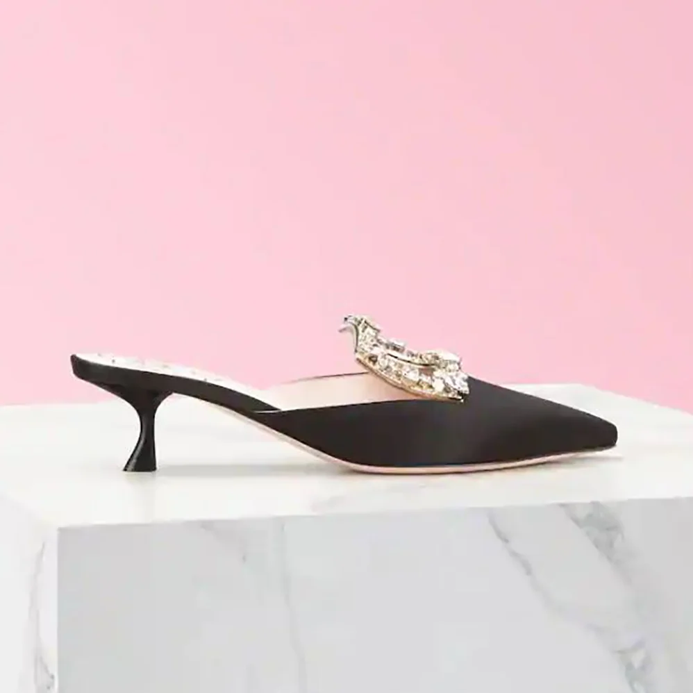 Roger Vivier Broche Vivier Buckle Mules in Satin 4.5 cm Heel for Women in Black