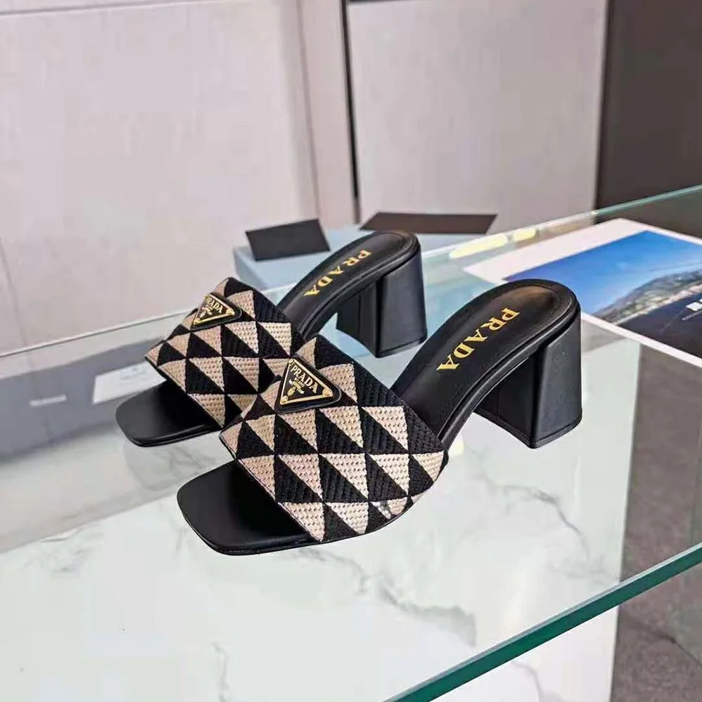 Prada Embroidered Fabric Sandals for Women in Black