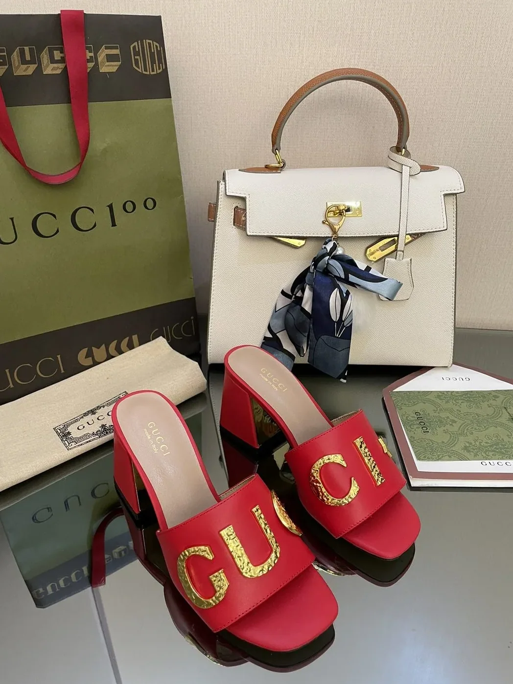 Gucci ‘Gucci' Slide Sandal Red for Women Gucci ‘Gucci' Slide Sandal Red for Women