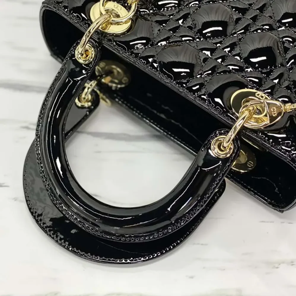 Dior Medium Lady Dior Bag Black Patent Cannage Calfskin for Women
