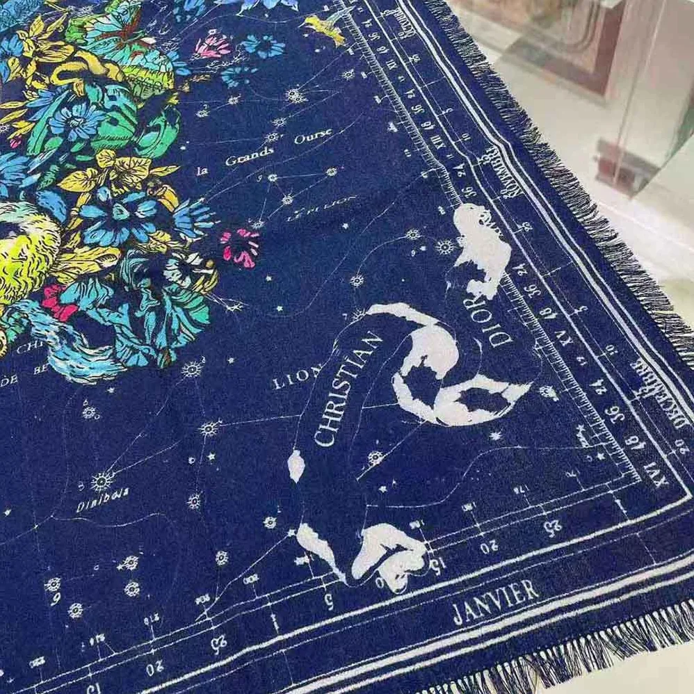 Dior Zodiac Square Scarf Navy Blue Silk Twill for Women