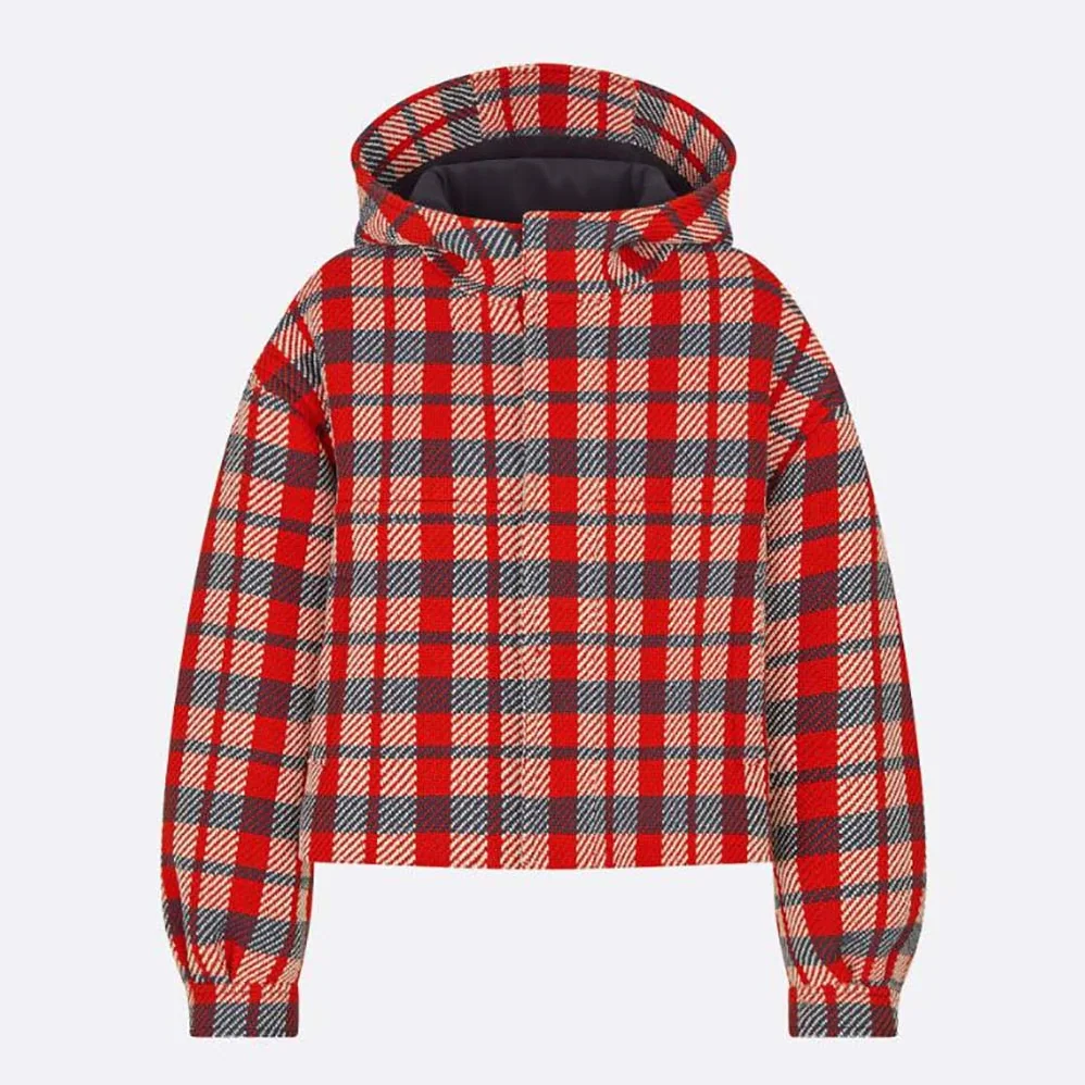 Dior Hooded Blouson Red Black and White Check n Dior Cotton and Wool for Women Dior Hooded Blouson Red Black and White Check n Dior Cotton and Wool for Women