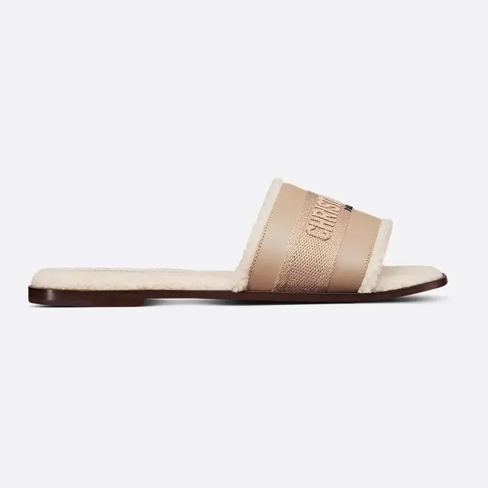 Dior Dway Slide Beige Calfskin and Embroidered Cotton for Women Dior Dway Slide Beige Calfskin and Embroidered Cotton for Women