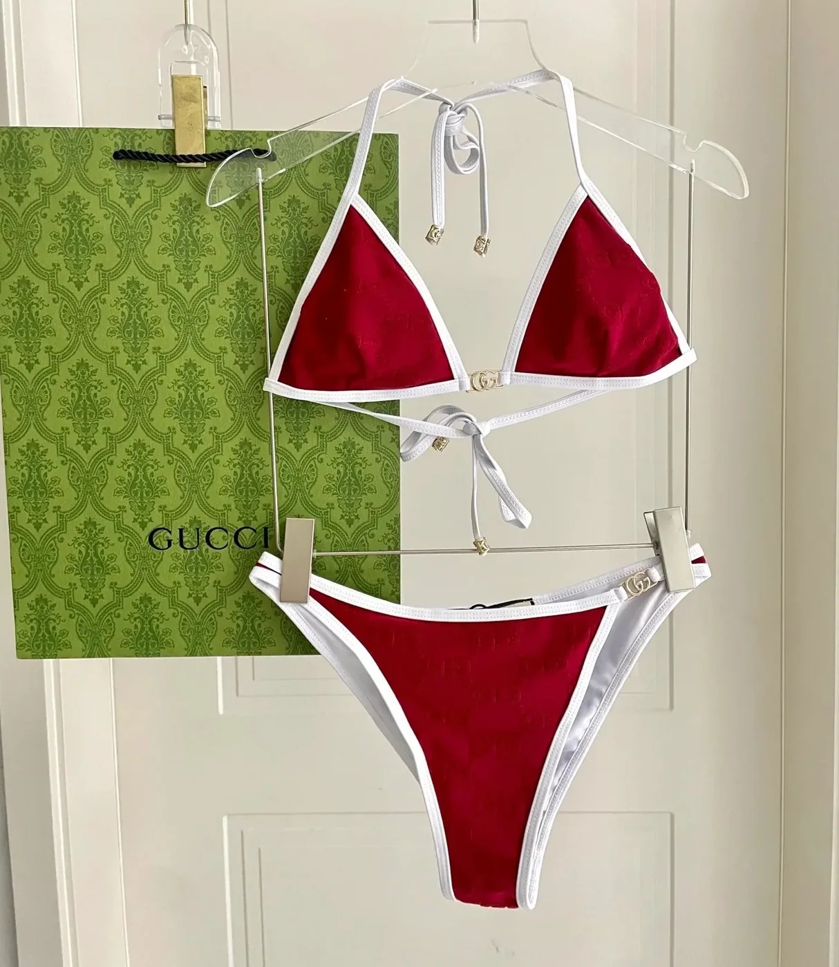 Gucci GG Jacquard Triangle Bikini Red Gucci GG Jacquard Triangle Bikini Red