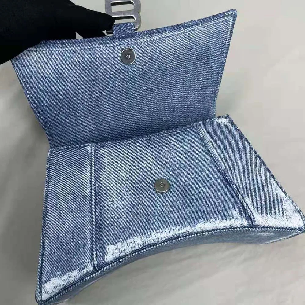 Balenciaga Hourglass Small Handbag Denim Printed in Indigo for Women in Blue Balenciaga Hourglass Small Handbag Denim Printed in Indigo for Women in Blue