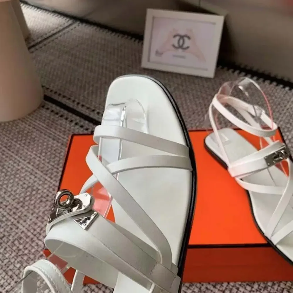 Hermes June Sandal in Calfskin-White H242104Zv90360 for Women