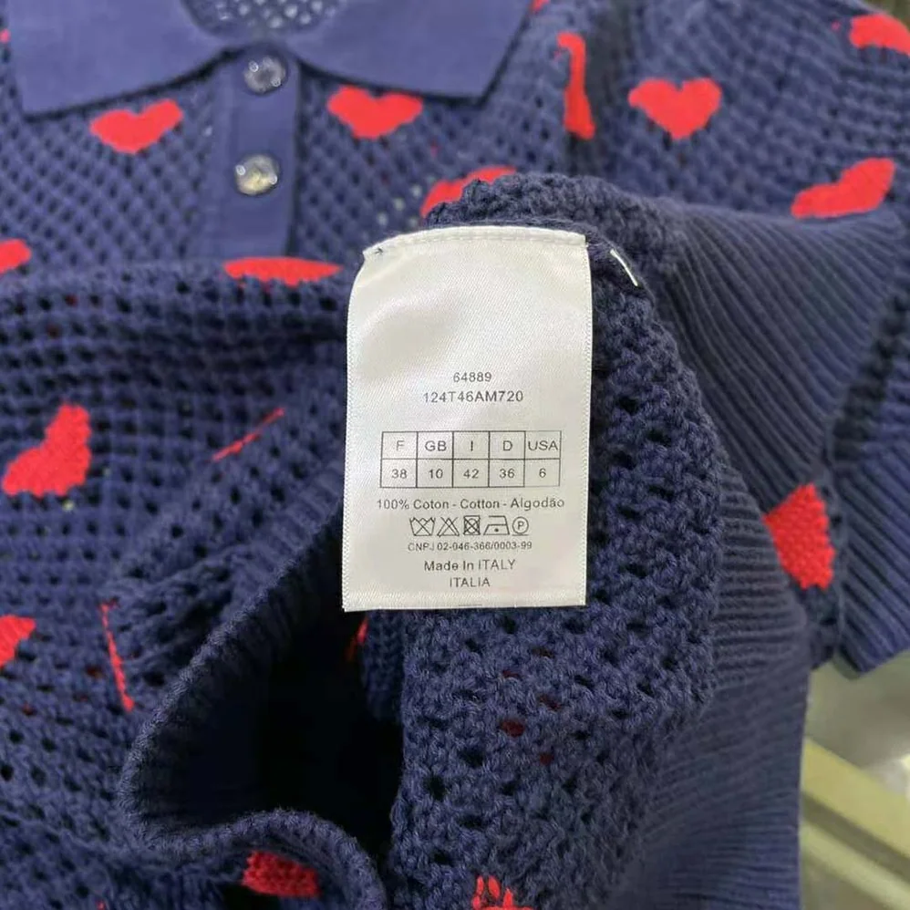 Dior Sweater Navy Blue and Red Hearts I Love Paris Cotton Knit for Women Dior Sweater Navy Blue and Red Hearts I Love Paris Cotton Knit for Women