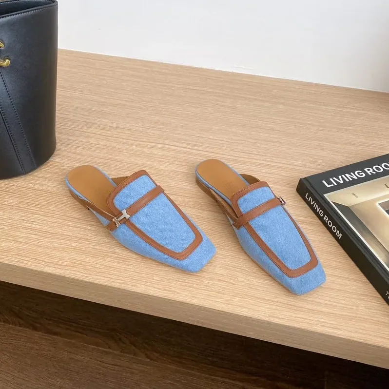 Hermes Groupie Mules Blue