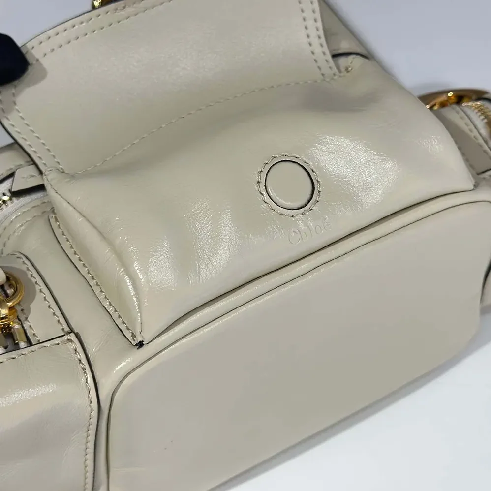 Chloe Small Camera Bag in Shiny Leather for Women in Beige