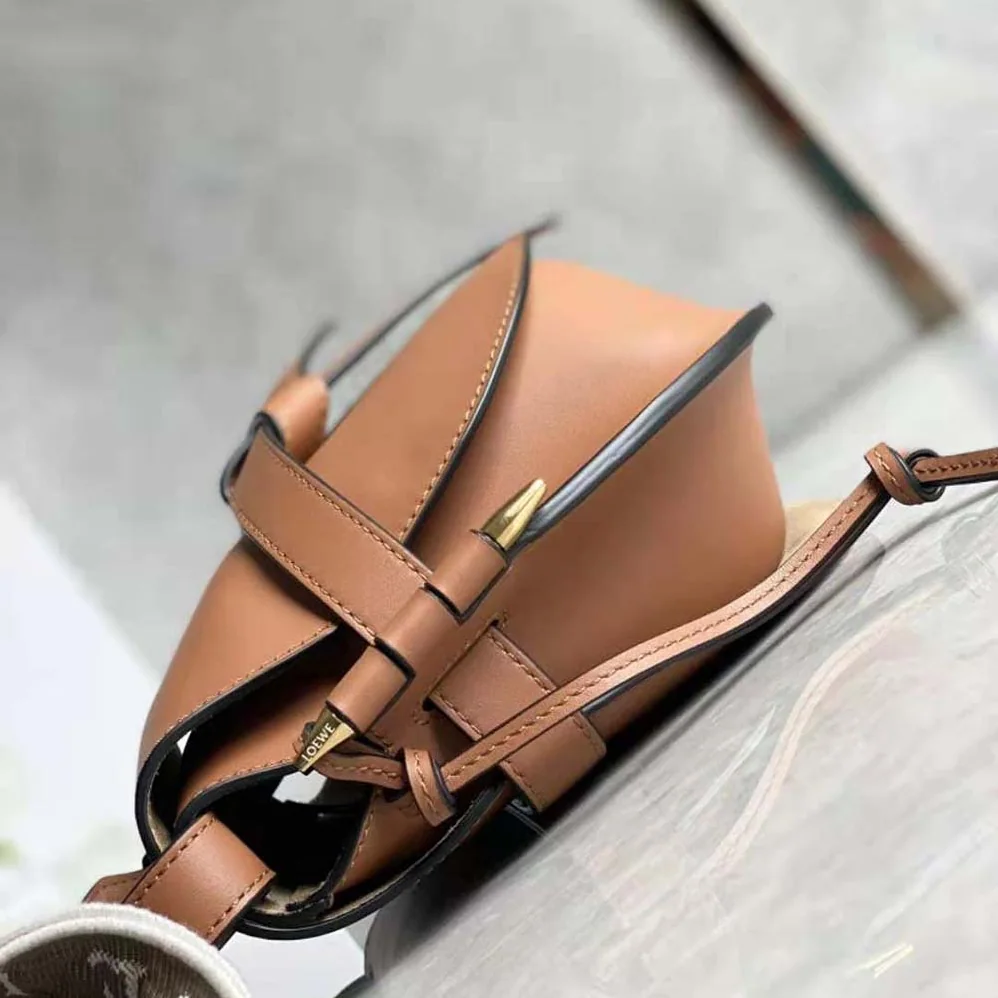 Loewe Small Gate Bag in Soft Calfskin and Jacquard for Women in Brown Loewe Small Gate Bag in Soft Calfskin and Jacquard for Women in Brown