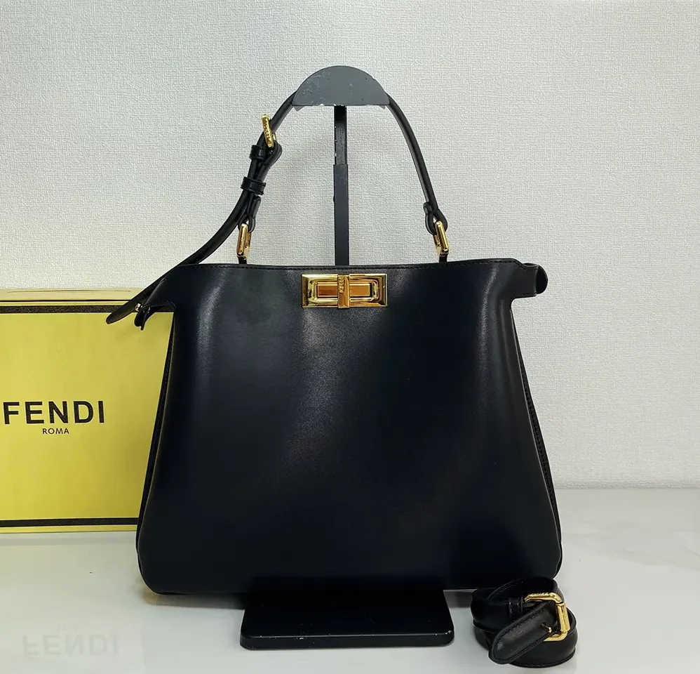 Fendi Peekaboo Soft Medium Black Leather Bag for Women