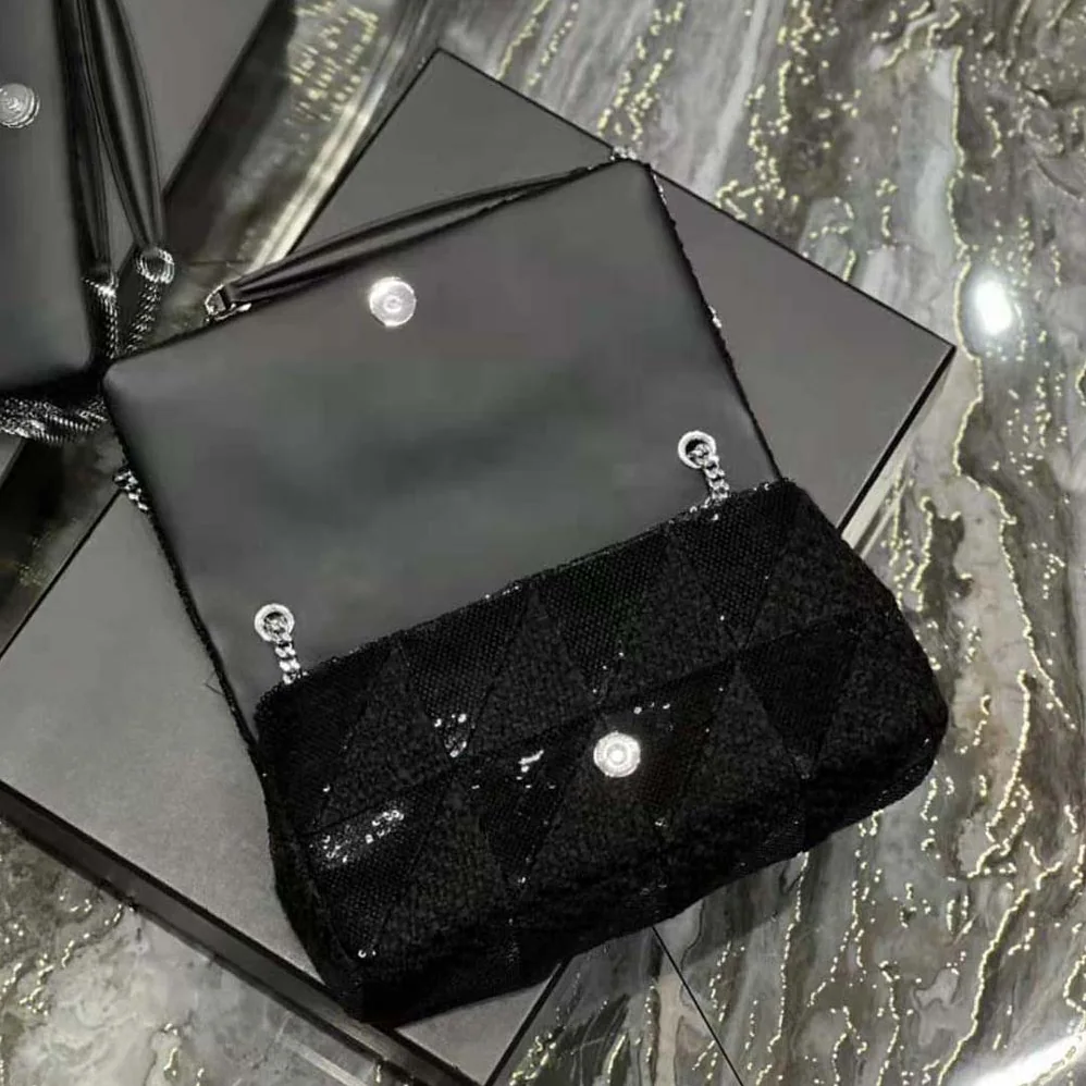 Saint Laurent YSL Jamie Medium Chain Bag “Carré Rive Gauche” in Sequins and Sequined Tweed for Women Saint Laurent YSL Jamie Medium Chain Bag “Carré Rive Gauche” in Sequins and Sequined Tweed for Women