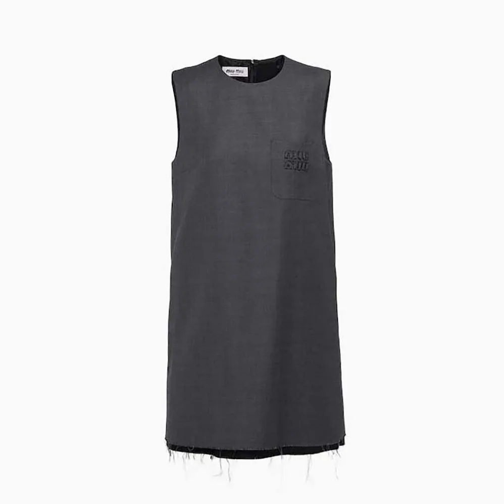 Miu Miu Grisaille Mini-Dress with Embroidered Logo for Women in Black Miu Miu Grisaille Mini-Dress with Embroidered Logo for Women in Black