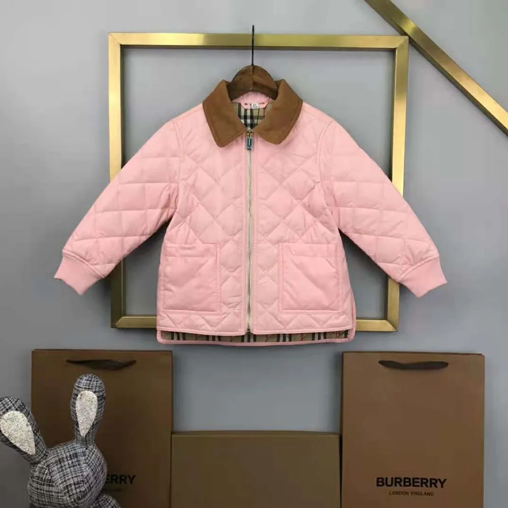 Burberry Girls' Corduroy Collar Diamond Quilted Jacket in Pink Burberry Girls' Corduroy Collar Diamond Quilted Jacket in Pink