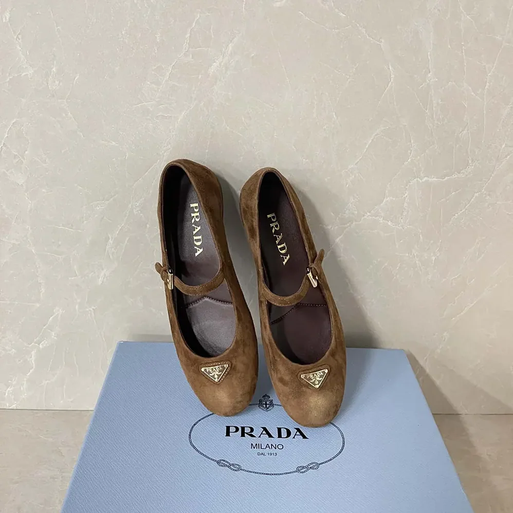 Prada Suede Ballerinas for Women in Brown Prada Suede Ballerinas for Women in Brown