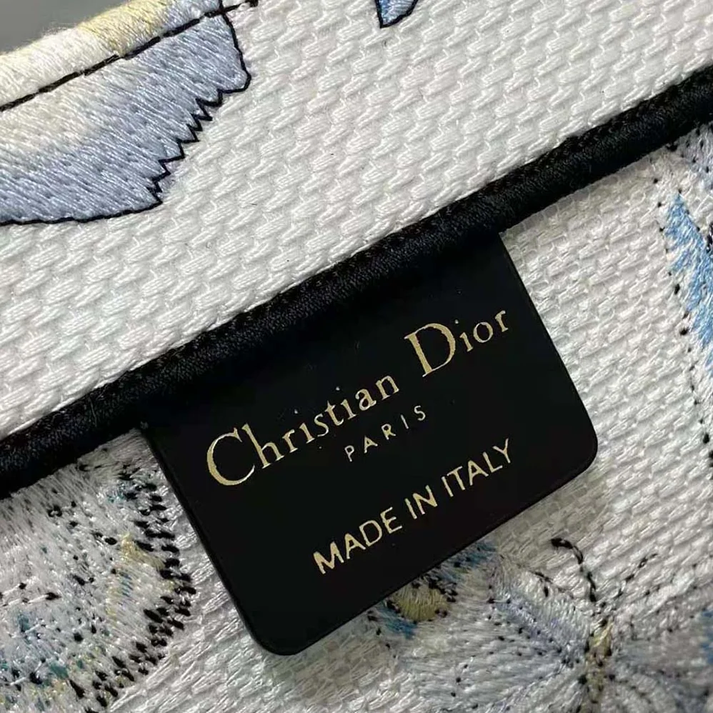Dior Large Dior Book Tote White and Pastel Midnight Blue Toile de Jouy Mexico Embroidery for Women