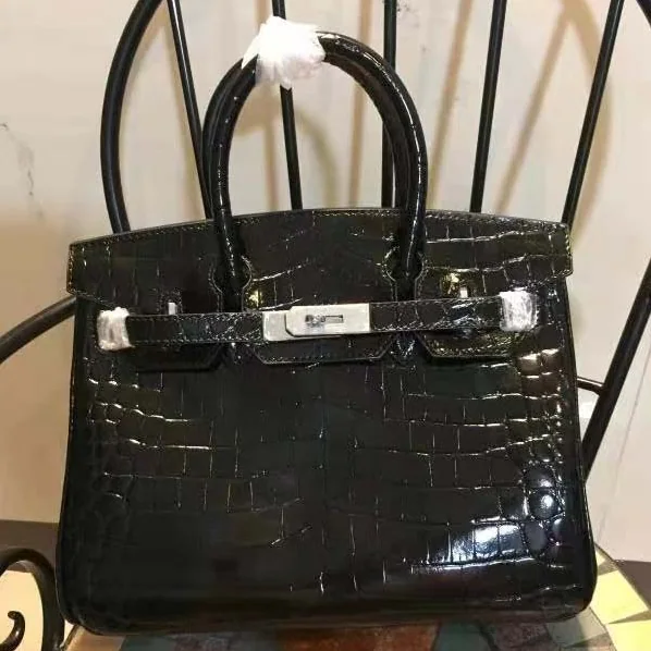 Hermes Birkin 30 Bag in Alligator Leather with Gold Hardware in Black