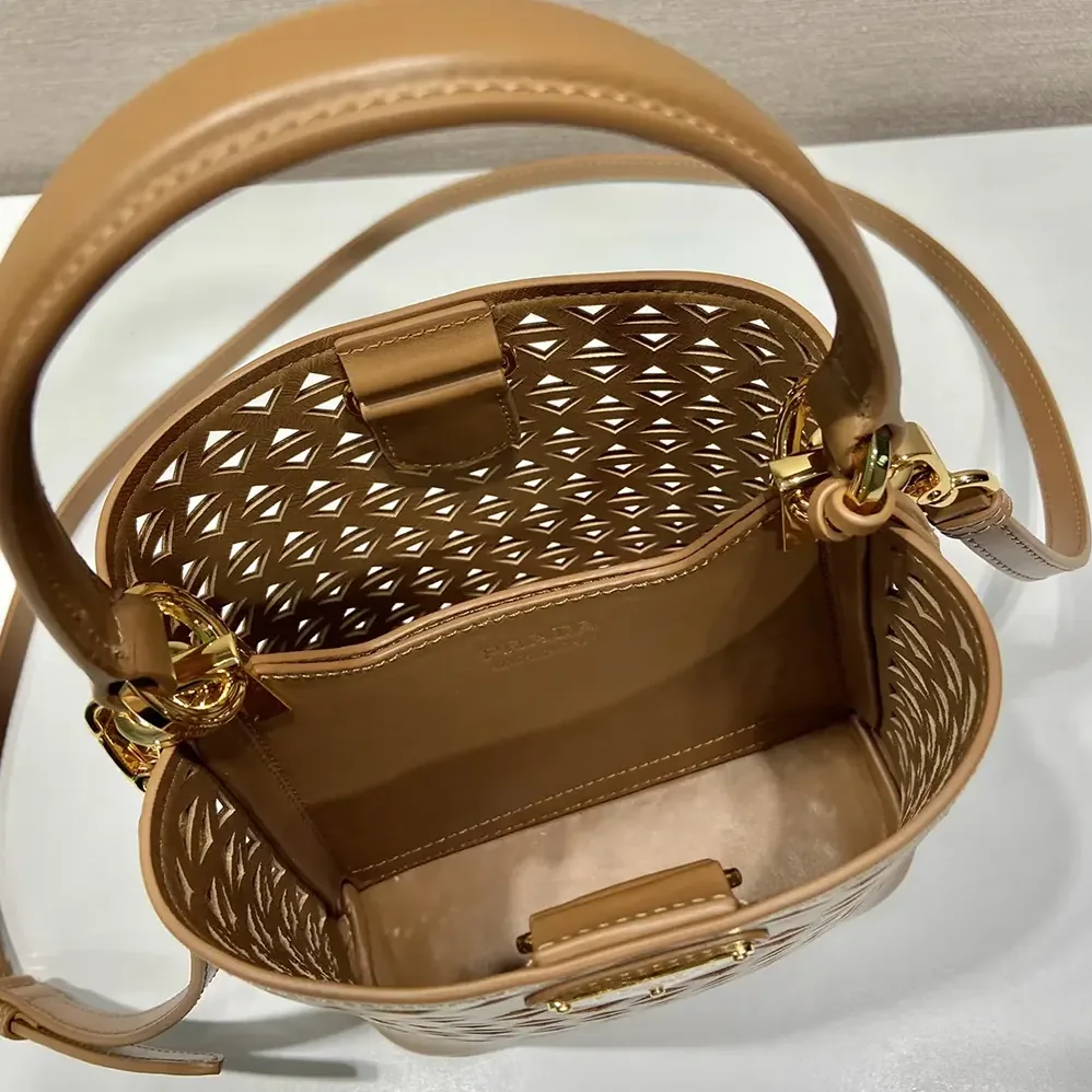 Prada Panier Leather Mini-bag with Cut-out Motif for Women in Brown Prada Panier Leather Mini-bag with Cut-out Motif for Women in Brown