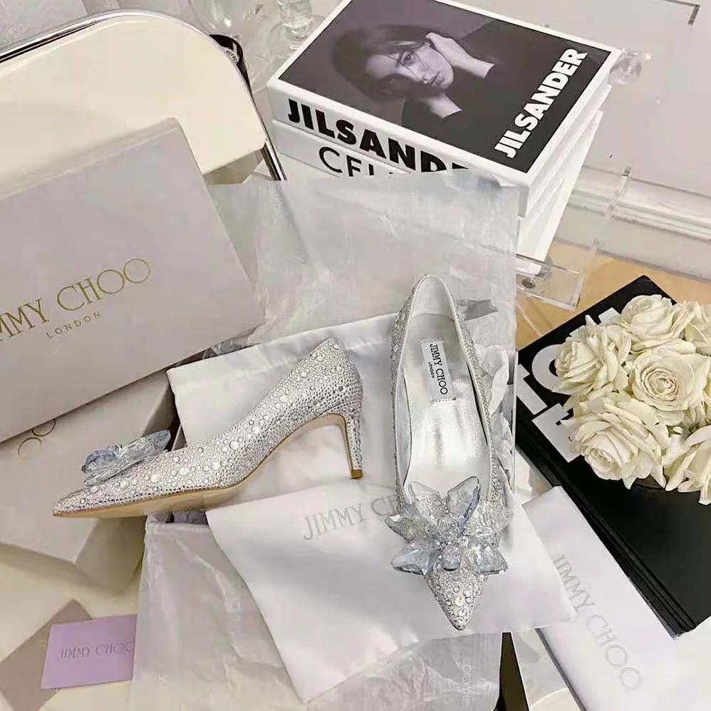 Jimmy Choo Attila Crystal Covered Pointy Toe Pumps in 50mm Heel Height for Women Jimmy Choo Attila Crystal Covered Pointy Toe Pumps in 50mm Heel Height for Women