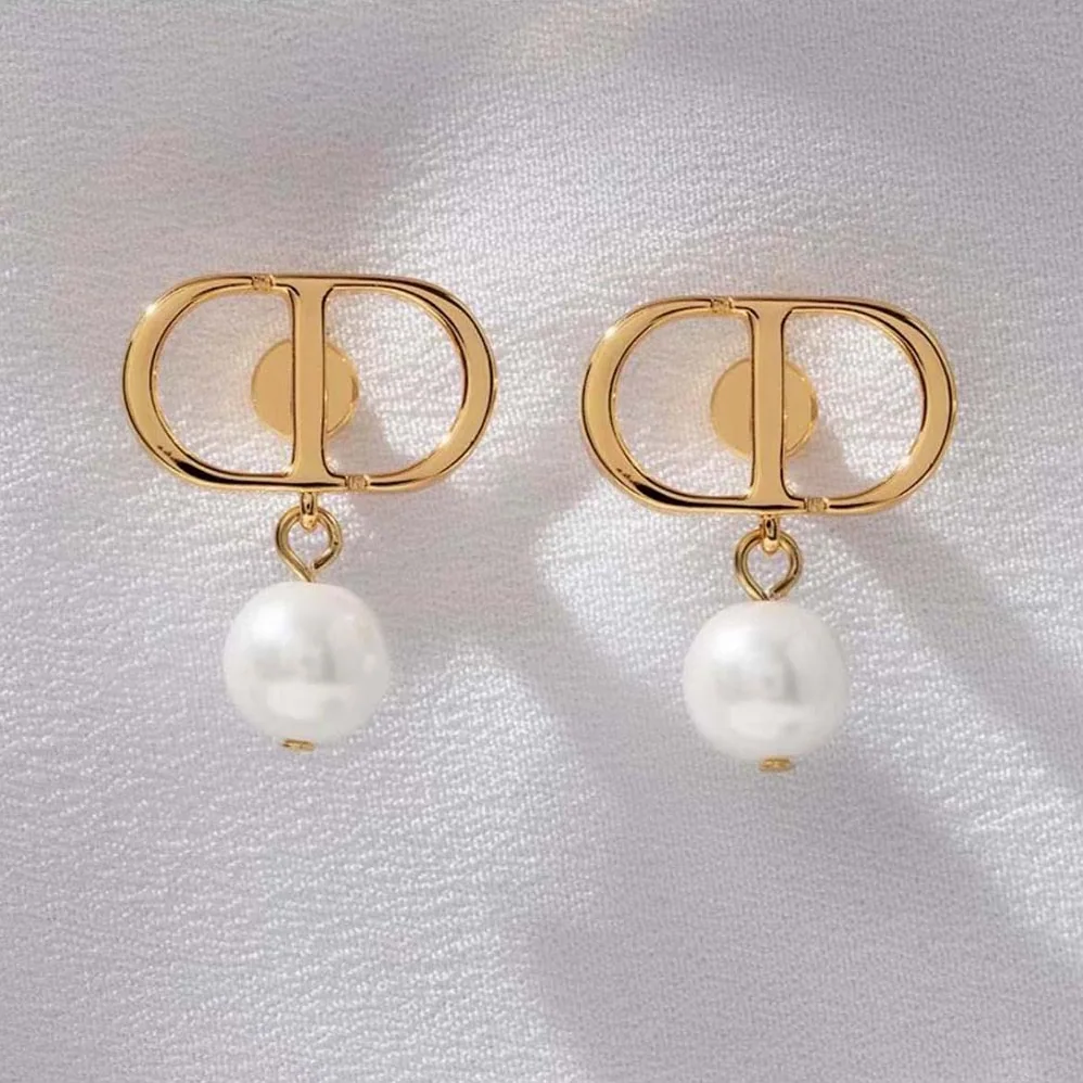 Dior Petit CD Earrings Gold-Finish Metal and White Resin Pearls for Women Dior Petit CD Earrings Gold-Finish Metal and White Resin Pearls for Women