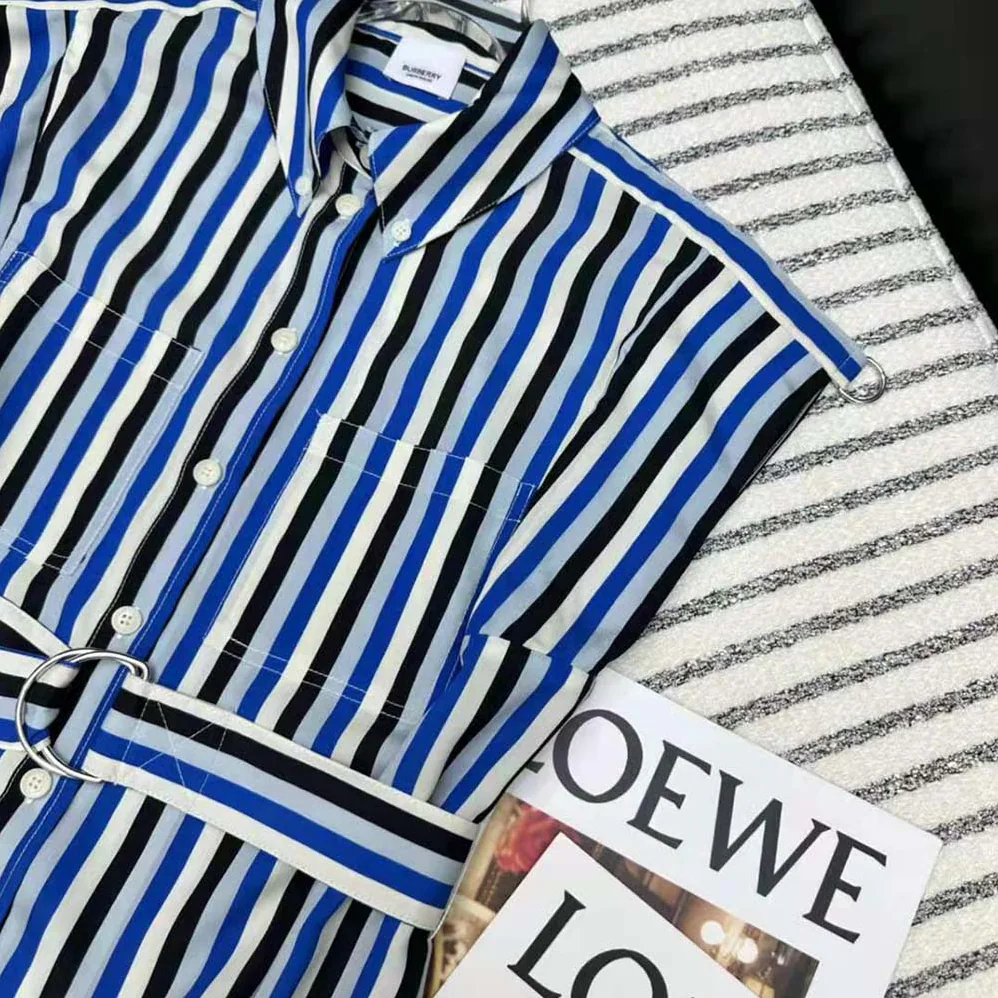 Burberry Striped Silk Shirt Dress for Women in Blue