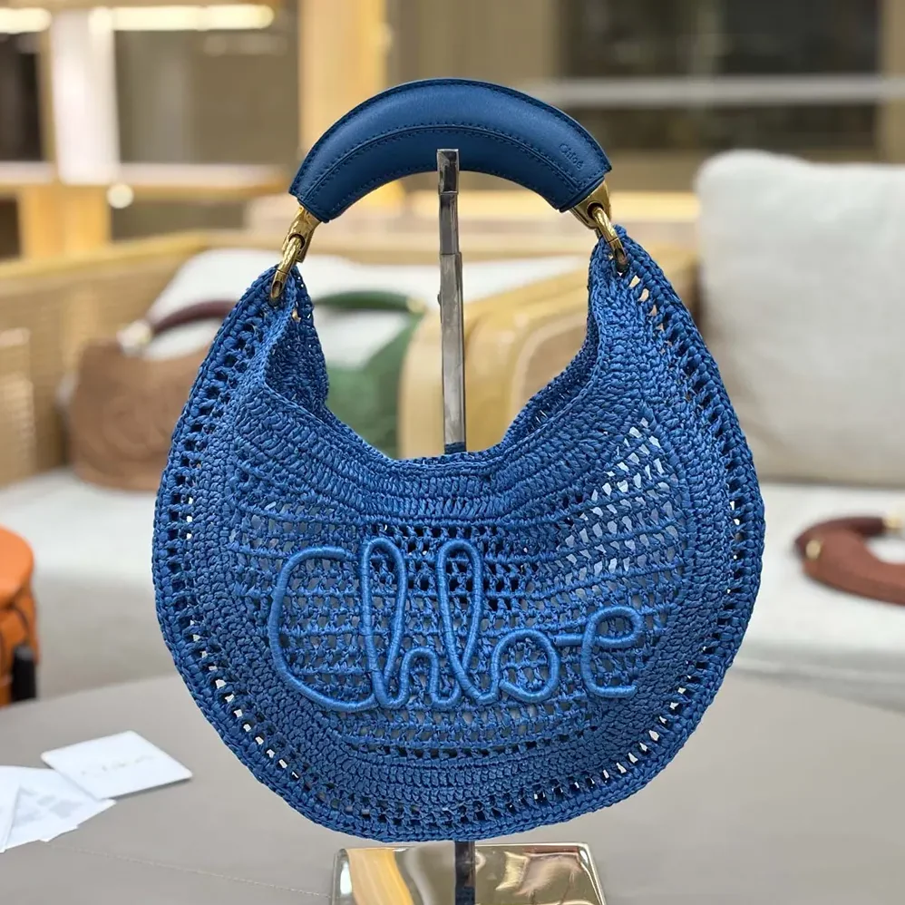 Chloe Summer Banana Hobo Bag In Raffia for Women in Blue