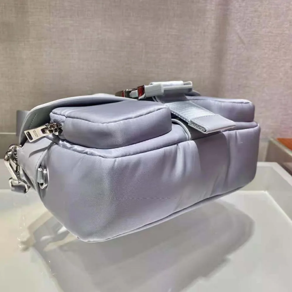 Prada Pocket Nylon and Brushed Leather Bag for Women in Blue