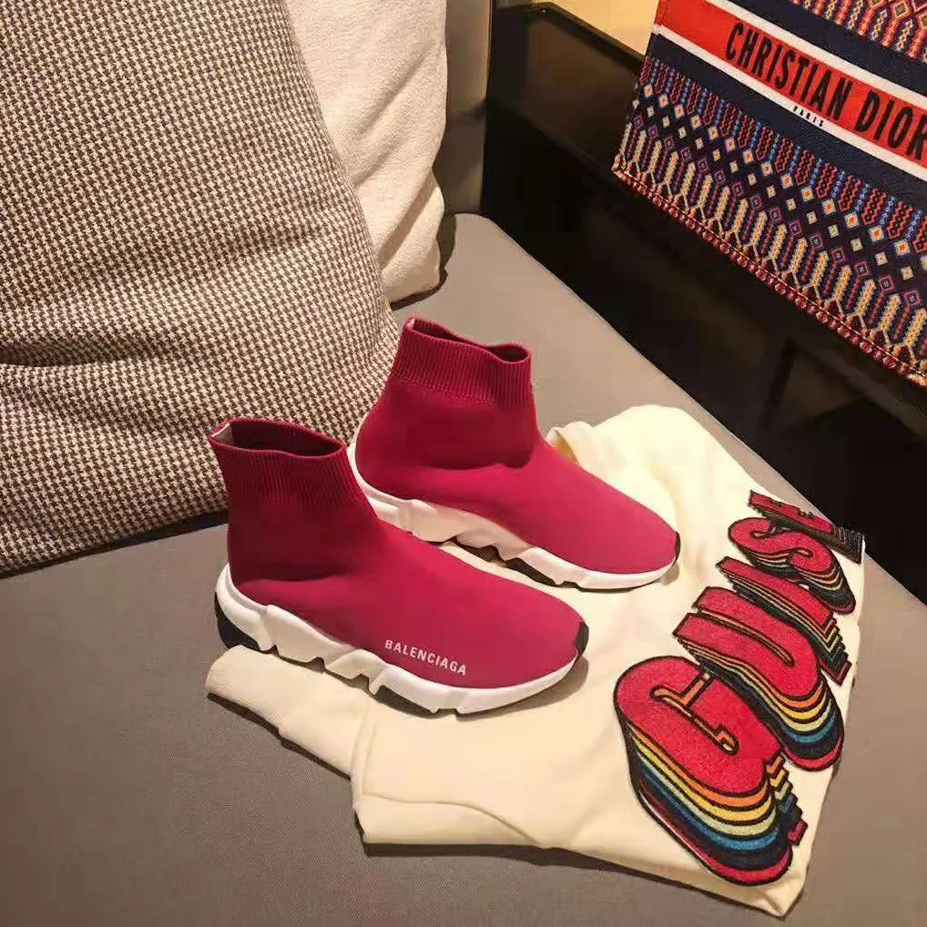 Balenciaga Speed Trainers in Knit and Balenciaga Logo for Women in Rose