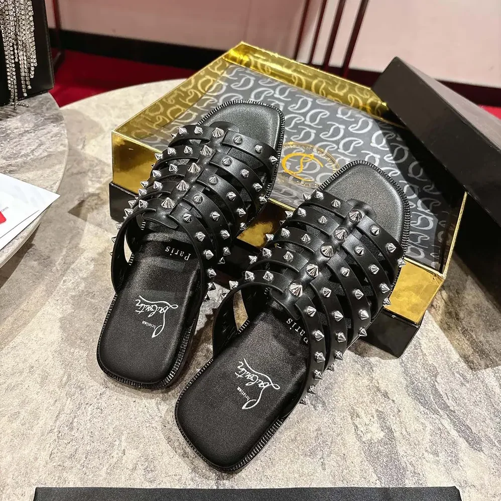 Christian Louboutin Charja Mules Waxed Calf Leather for Women in Black Christian Louboutin Charja Mules Waxed Calf Leather for Women in Black