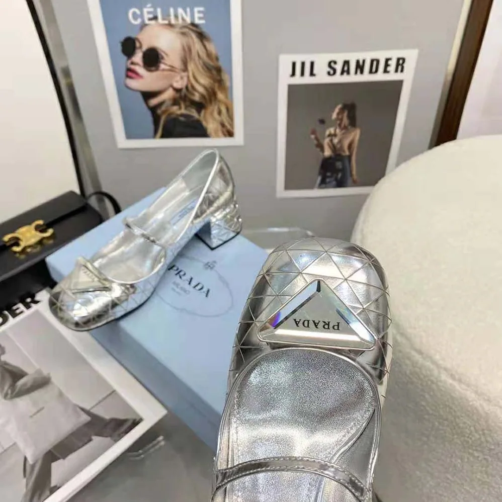 Prada Metallic Leather Pumps in 45mm Heel Height for Women in Silver Prada Metallic Leather Pumps in 45mm Heel Height for Women in Silver